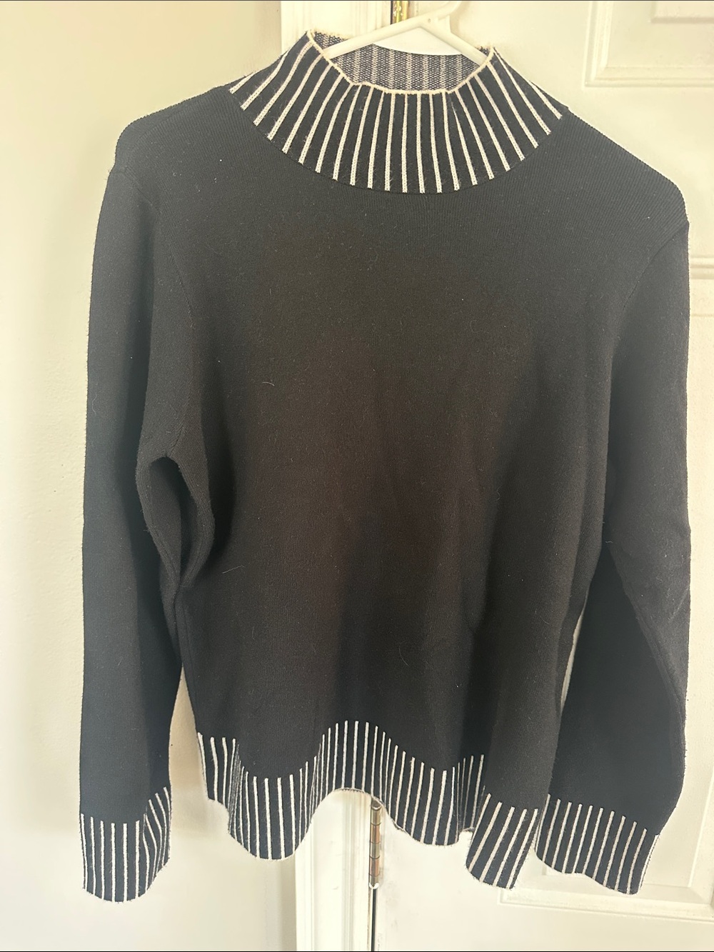 Black Rib-Trimmed Mock Neck Sweater